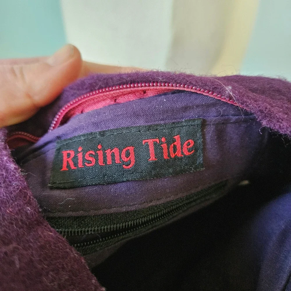 Rising Tide Purple Felted Wool Floral Pom Pom Shoulder Bag Made Nepal Boho Y2K